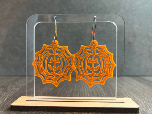 Spider-jack-o'-lantern earrings