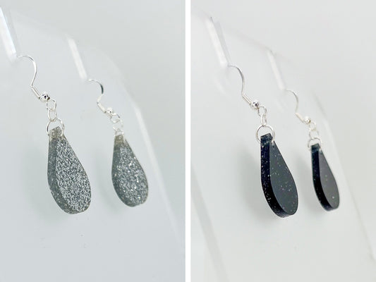 Single sundrop hook earrings, glitter