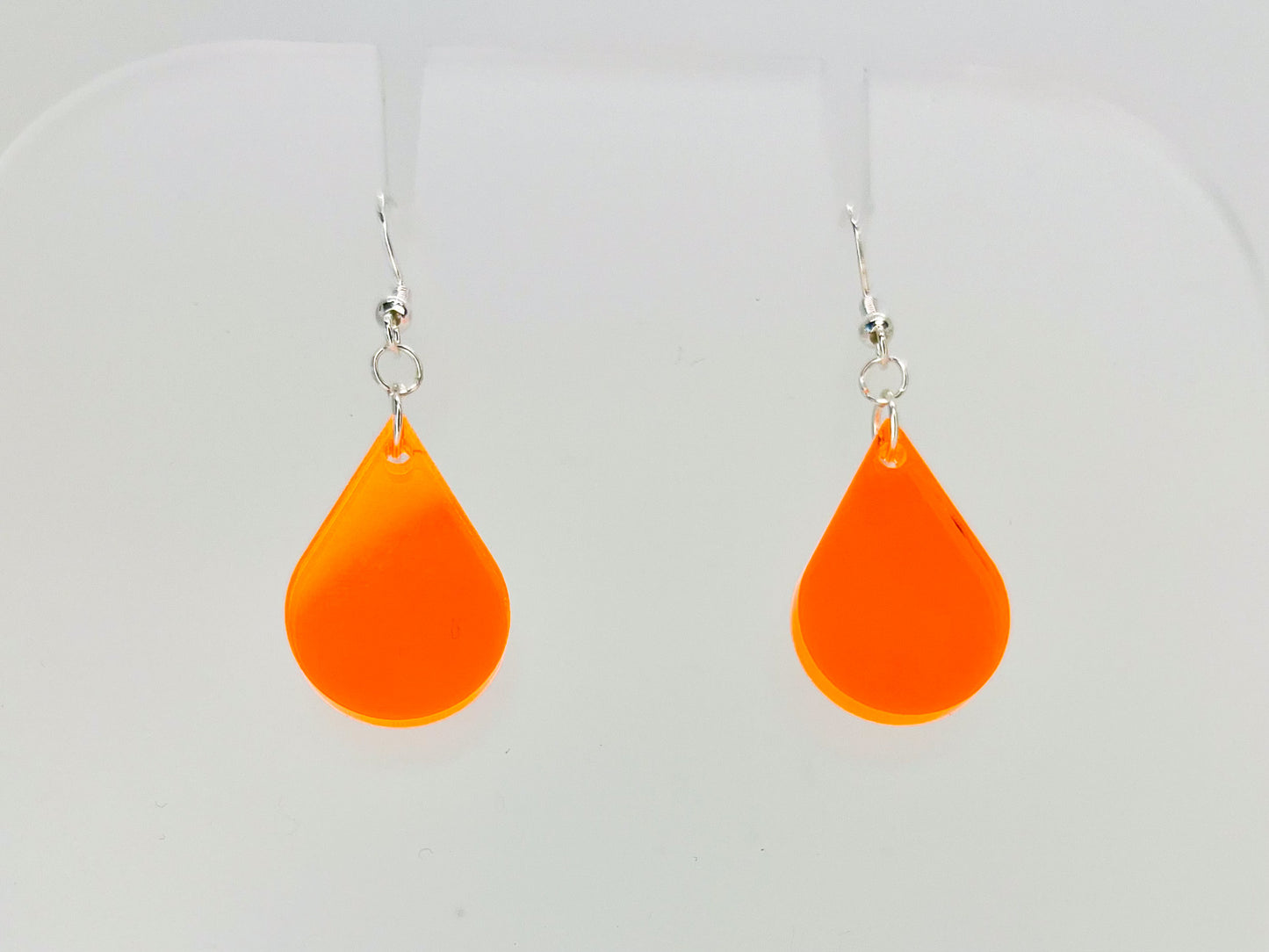 Fluorescent orange single sundrop hook dangle earrings