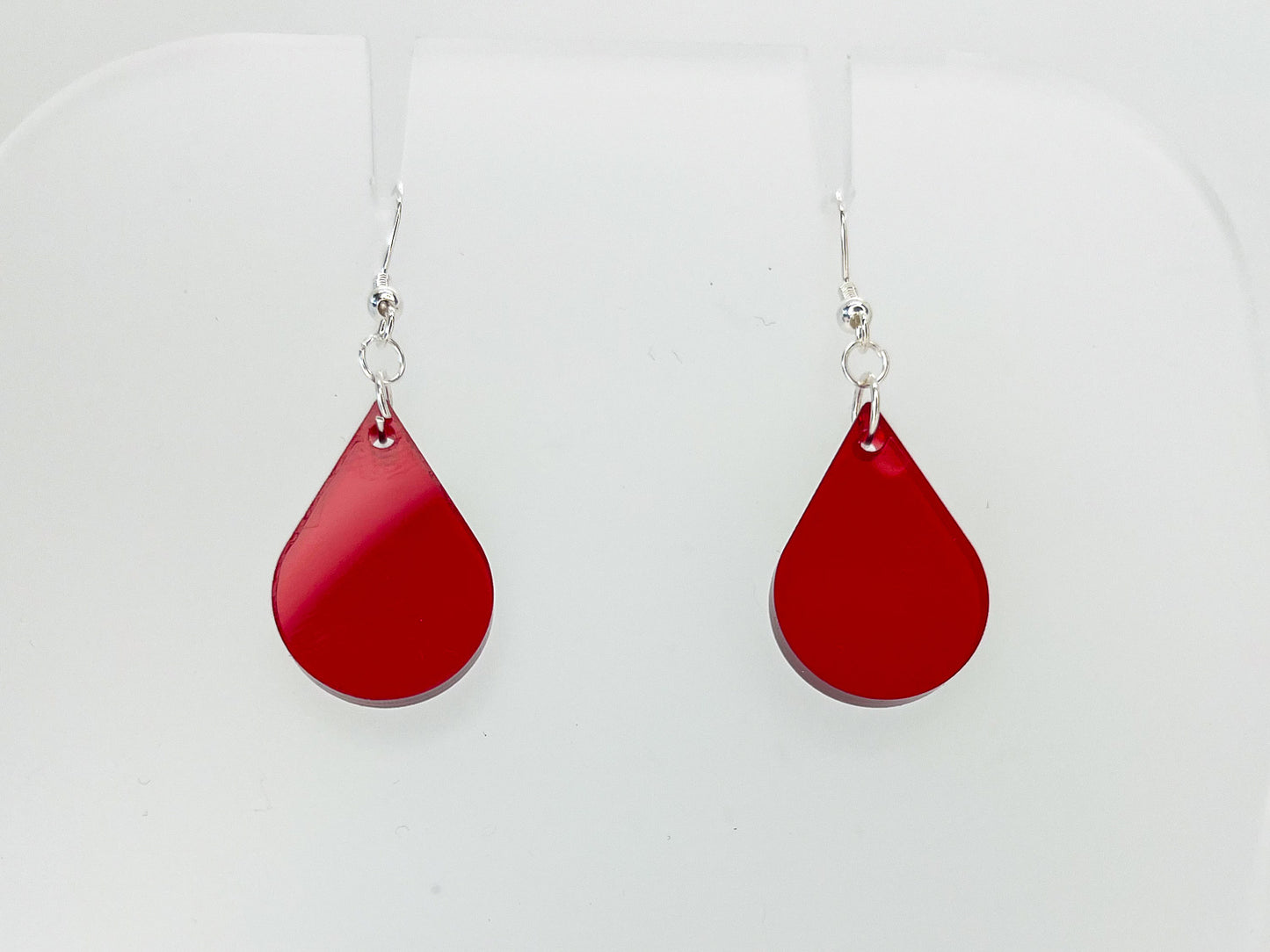 Red single sundrop hook dangle earrings