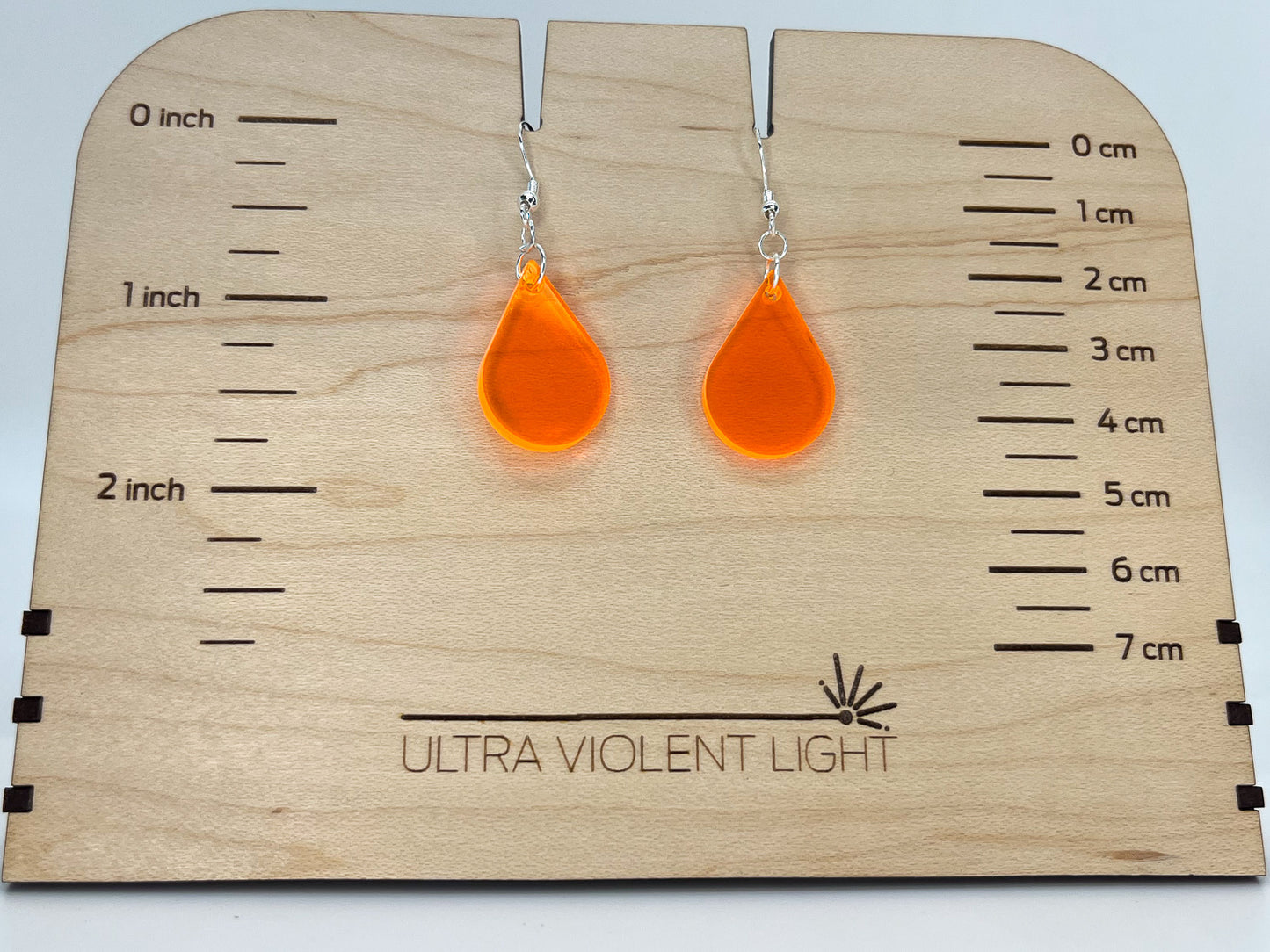 Fluorescent orange single sundrop hook dangle earrings