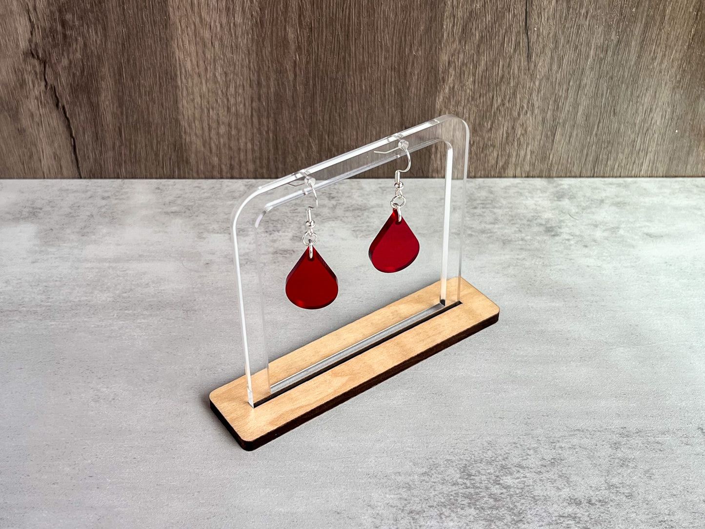 Red single sundrop hook dangle earrings