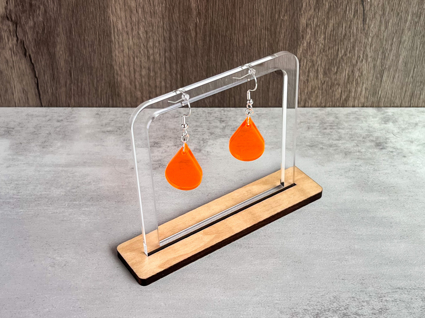 Fluorescent orange single sundrop hook dangle earrings