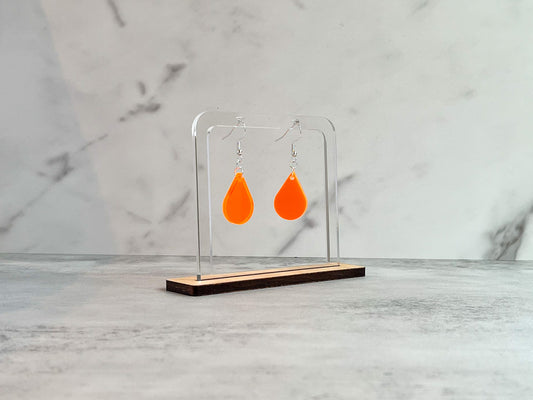 Fluorescent orange single sundrop hook dangle earrings