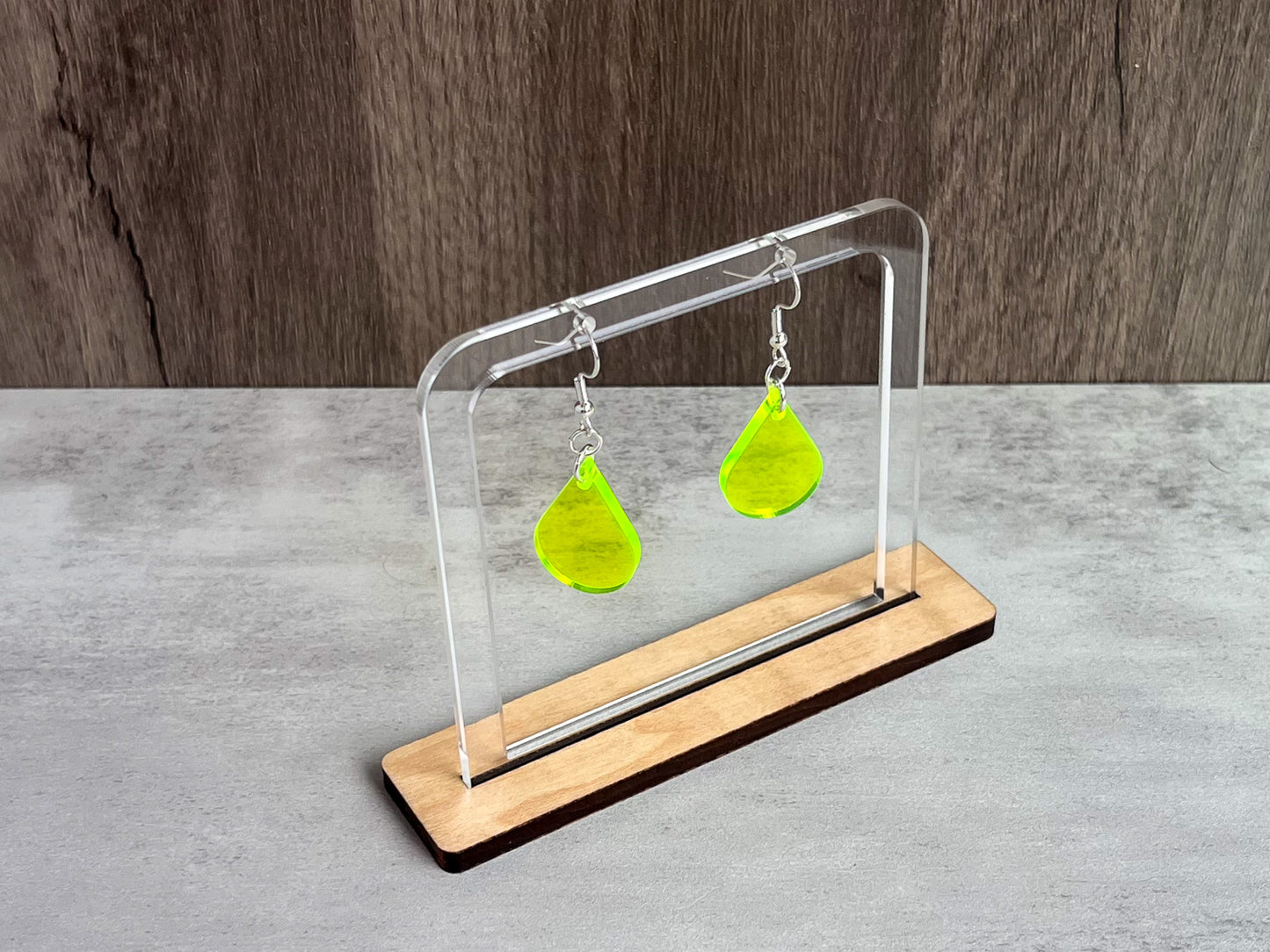 Green fluorescent single sundrop hook dangle earrings