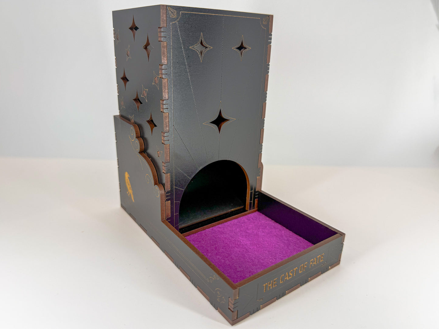 Celestial gothic tarot-inspired collapsible dice tower