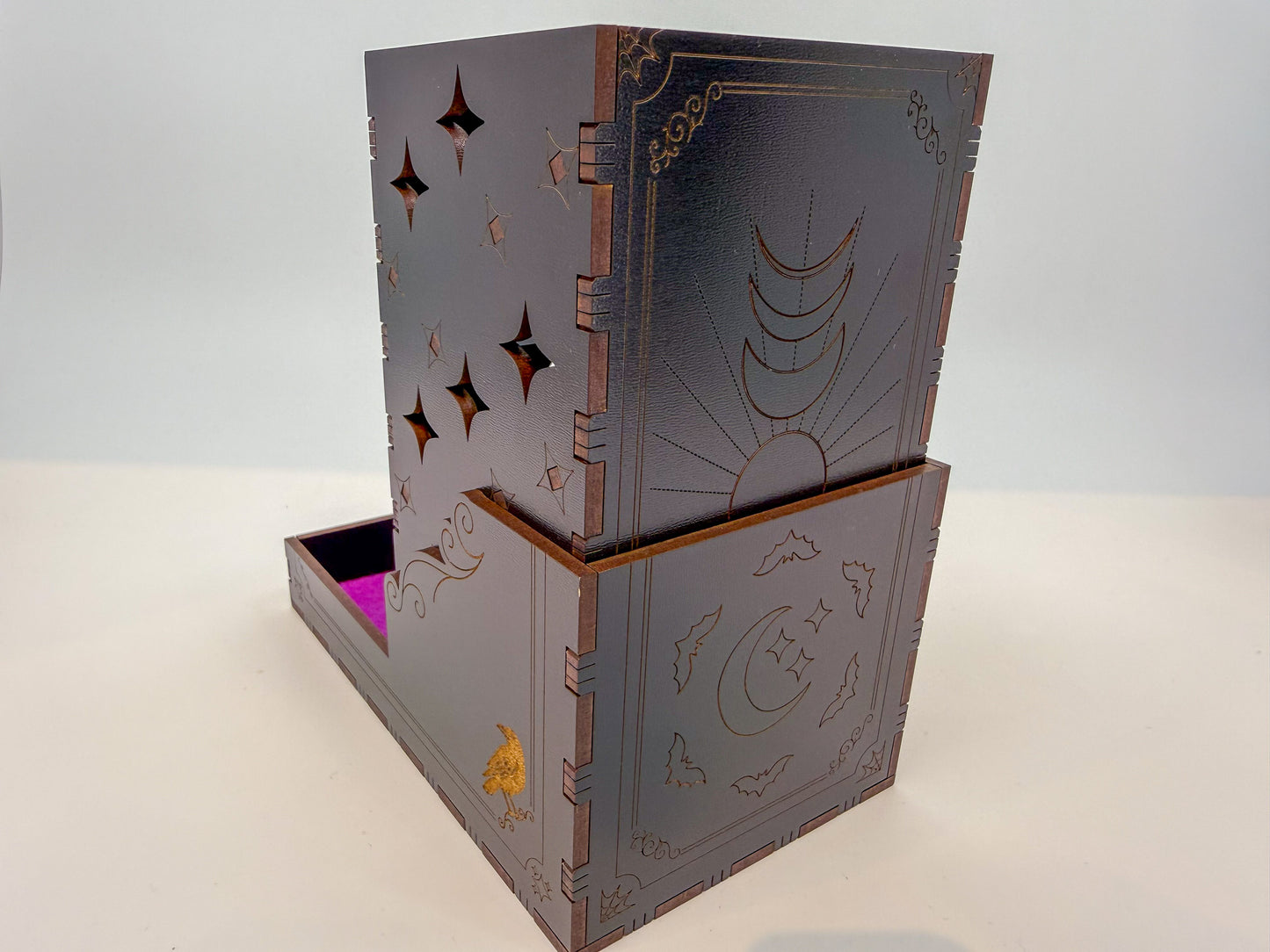 Celestial gothic tarot-inspired collapsible dice tower