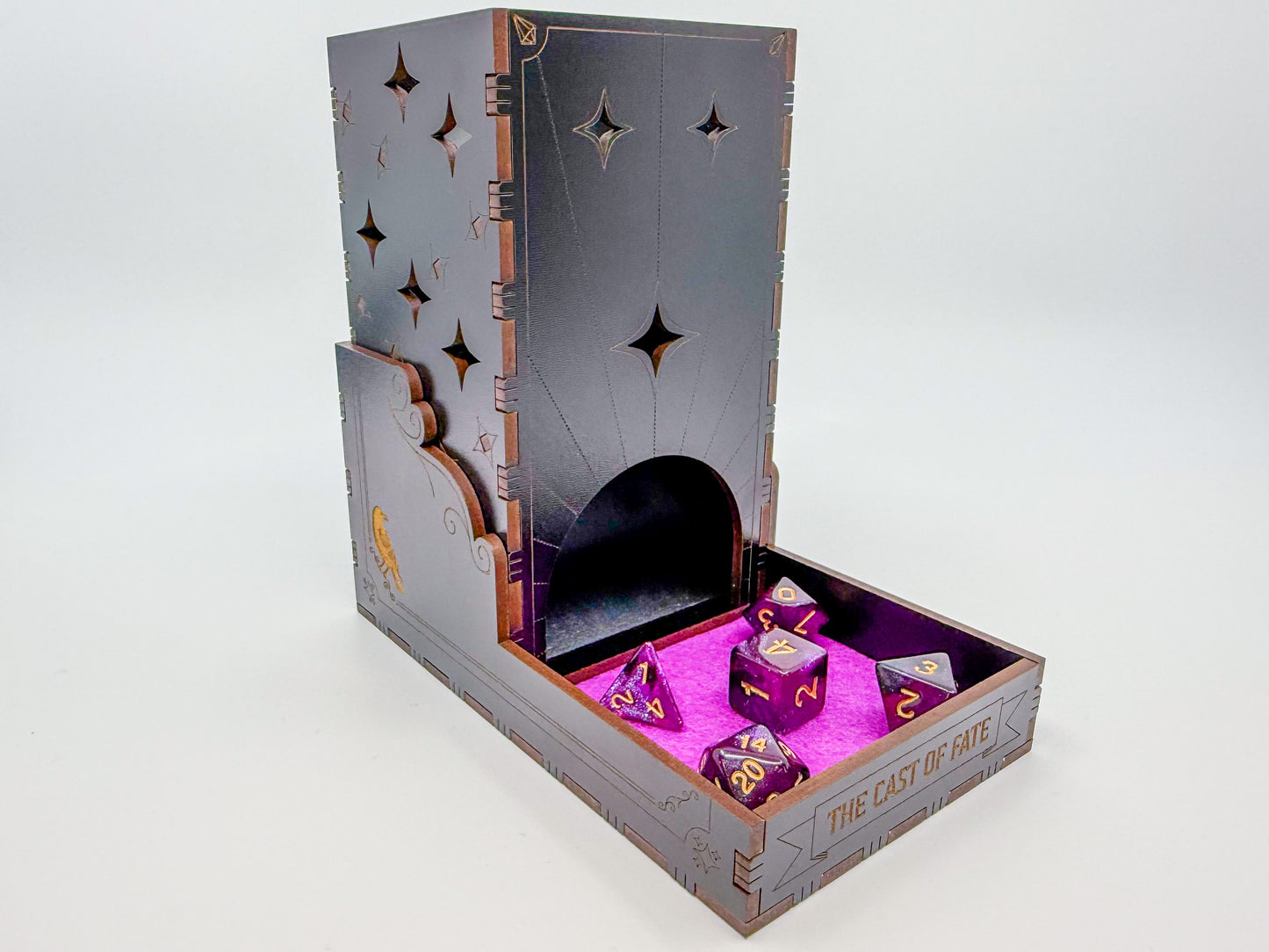 Celestial gothic tarot-inspired collapsible dice tower