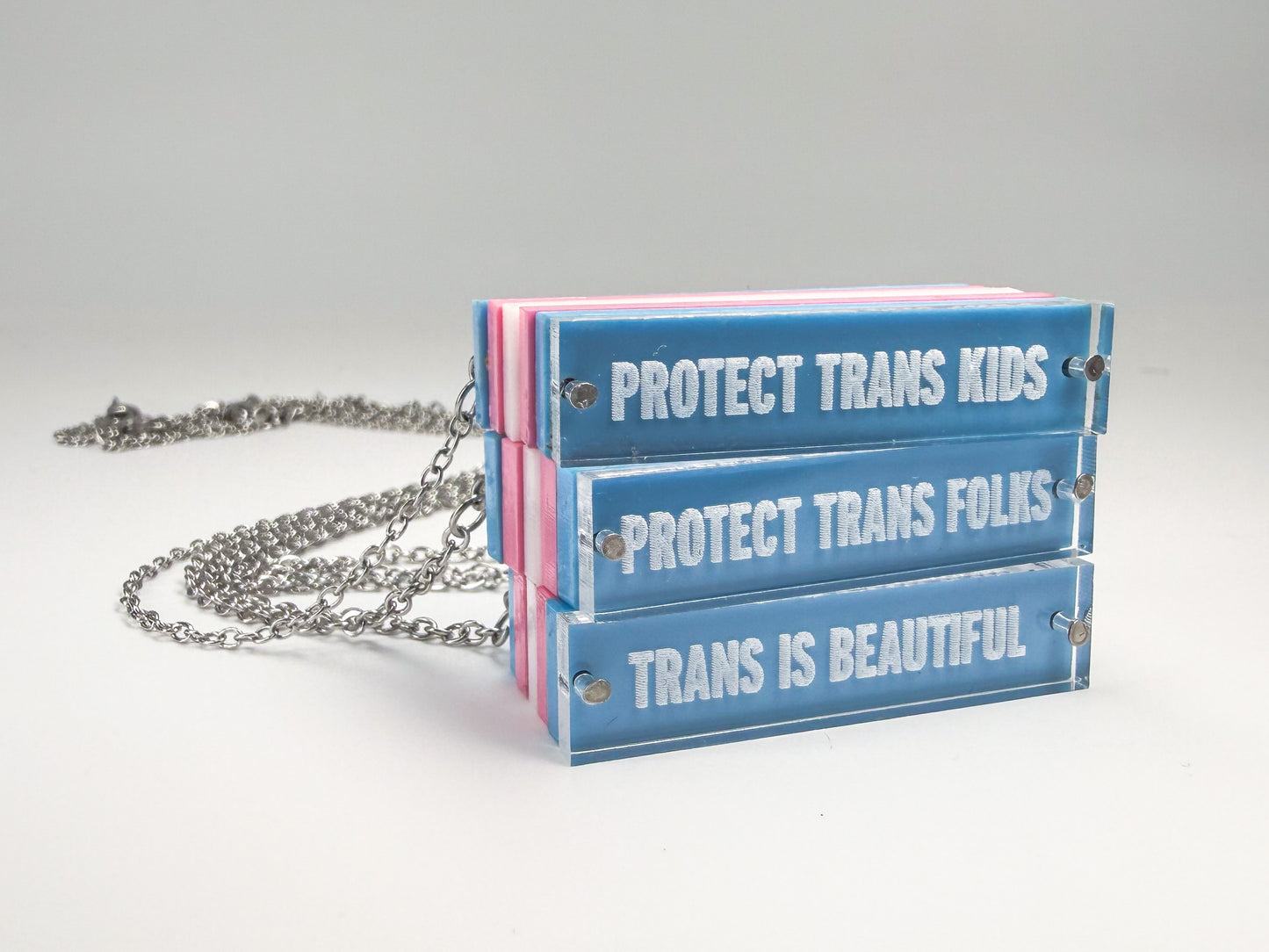 Trans pride flag necklace, transgender flag jewelry, protect trans kids necklace